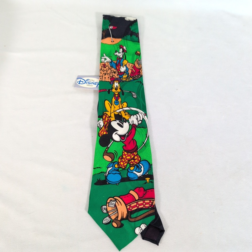 Vintage Walt Disney Mickey Mouse Pluto Golf Necktie Korea The Disney Store
